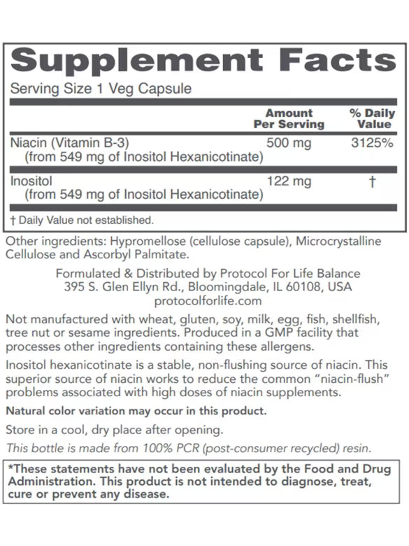 Flush-Free Niacin 500mg Protocol 90 CAPS